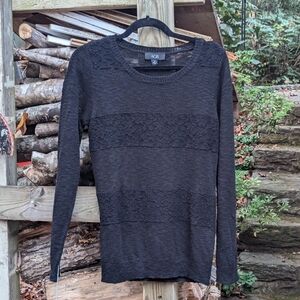 AGB Women's Crew Neck Lace Striped Knit Pullover Sweater Size Medium